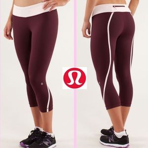 Lululemon Run Track Time II Leggings Burgundy Pink Cropped Workout Pants